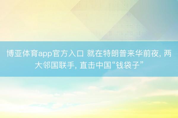 博亚体育app官方入口 就在特朗普来华前夜， 两大邻国联手， 直击中国“钱袋子”