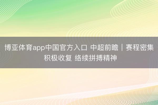 博亚体育app中国官方入口 中超前瞻｜赛程密集 积极收复 络续拼搏精神