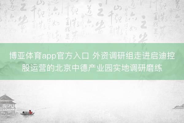 博亚体育app官方入口 外资调研组走进启迪控股运营的北京中德产业园实地调研磨练