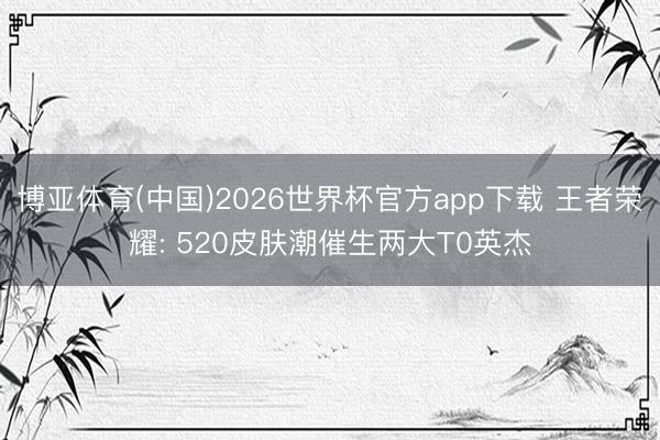 博亚体育(中国)2026世界杯官方app下载 王者荣耀: 520皮肤潮催生两大T0英杰