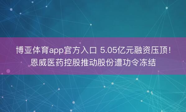 博亚体育app官方入口 5.05亿元融资压顶！恩威医药控股推动股份遭功令冻结