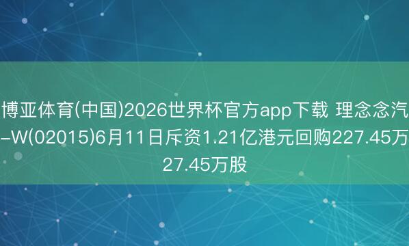 博亚体育(中国)2026世界杯官方app下载 理念念汽车-W(02015)6月11日斥资1.21亿港元回购227.45万股