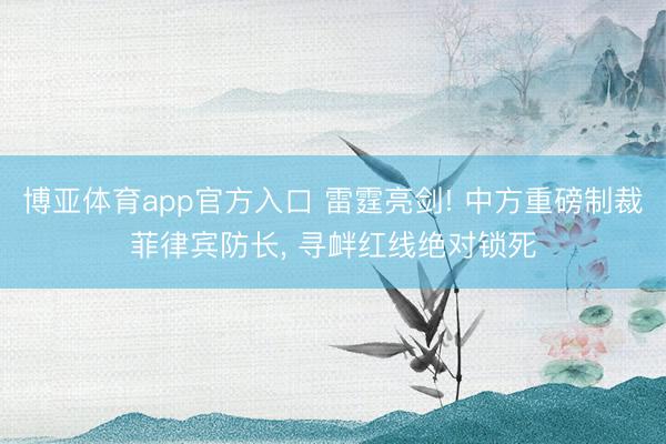 博亚体育app官方入口 雷霆亮剑! 中方重磅制裁菲律宾防长, 寻衅红线绝对锁死