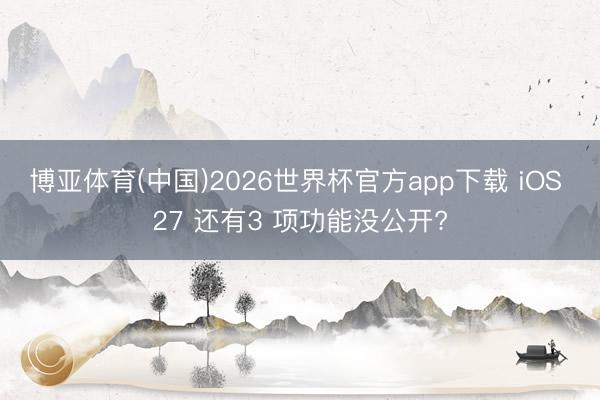 博亚体育(中国)2026世界杯官方app下载 iOS 27 还有3 项功能没公开?